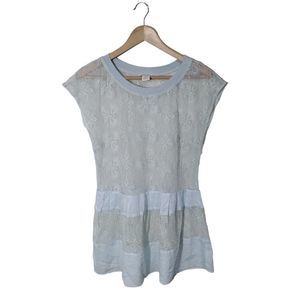 Sundance Marjory Tiered Tunic Top Blue Embroidered Lace Size S